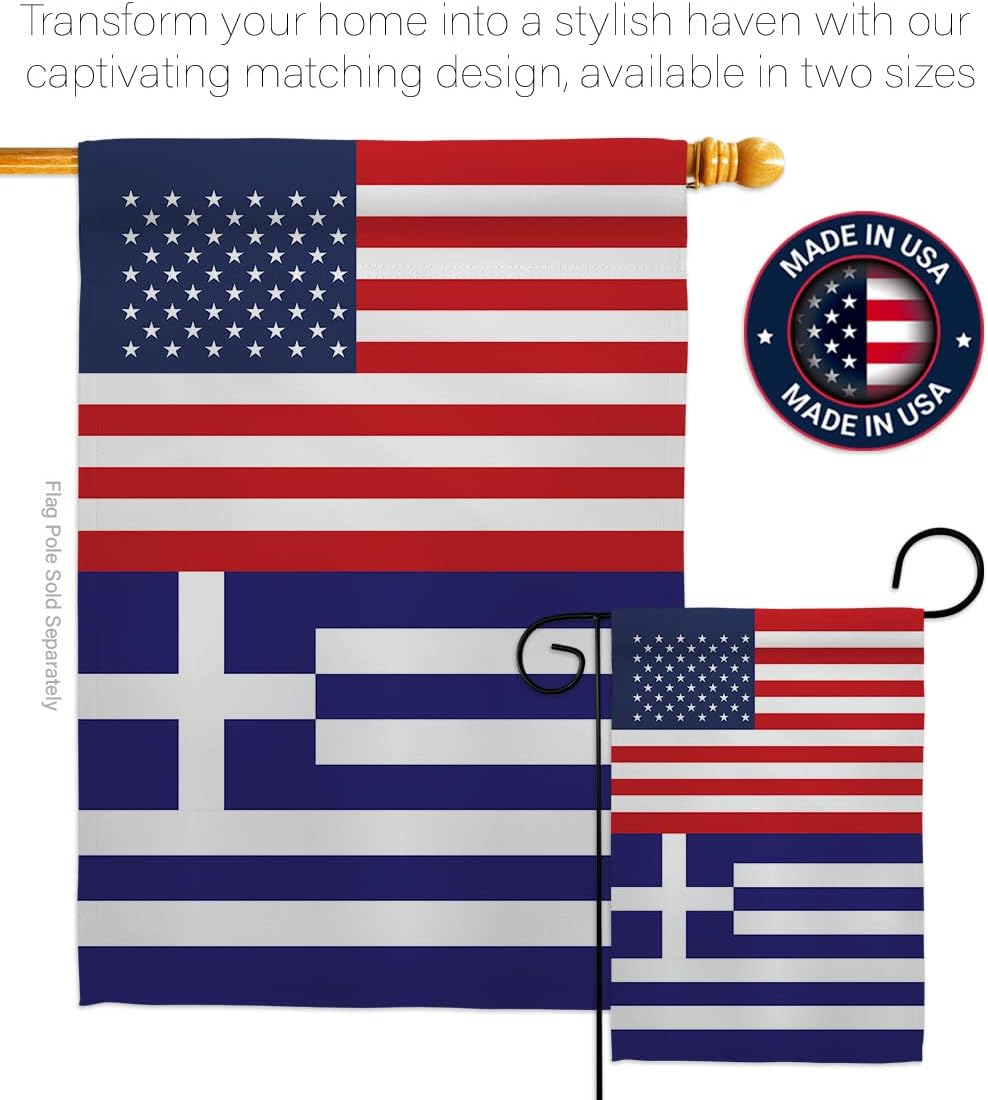 Americana Home & Garden Greece US Friendship House Flag Regional Nation International World Country Particular Area Decoration Banner Small Garden Yard Gift Double-Sided, Made in USA
