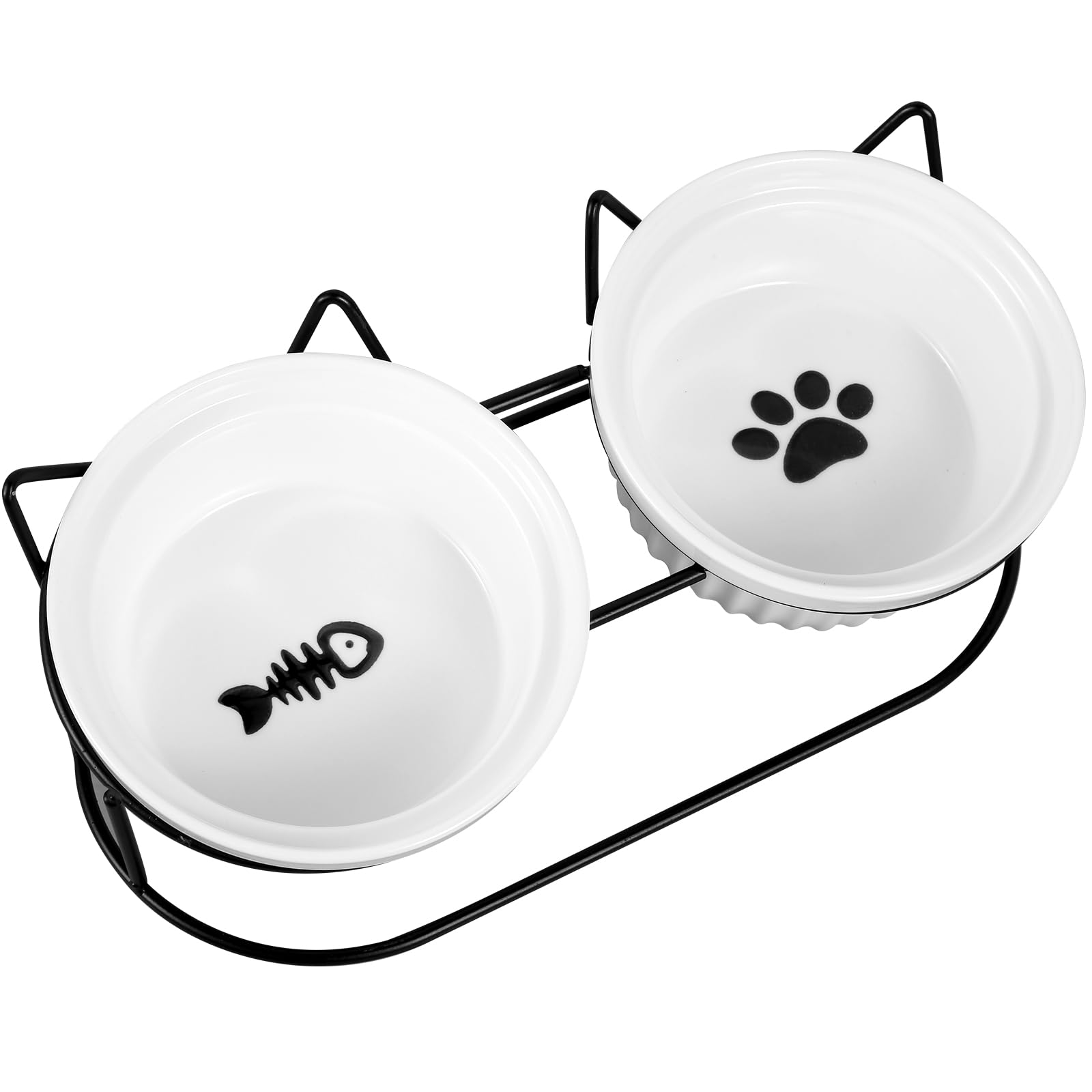 Elevated Cat Bowls Tilted 4.7x2.2 Inch Double Ceramic Pet Food Bowls with Metal Tilted Raised Stand, Resistant Vomiting Cat Dish Feeder Elevated Cats Food Water Bowl Raised Ceramic Pet Feeding