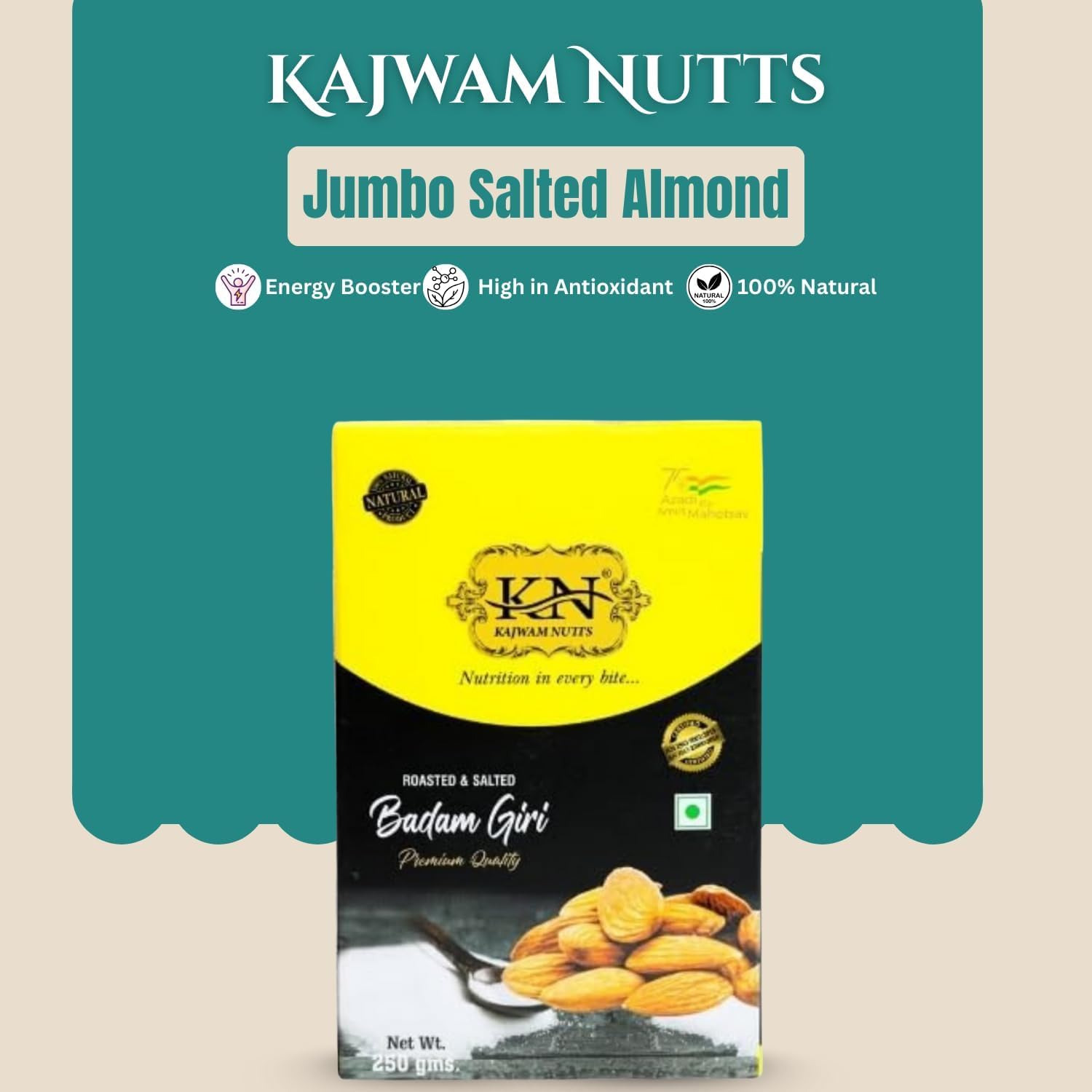 Kajwam Nuts Premium Roasted & Salted Dry Fruits Combo | Almonds (Badam Giri), Pistachios (Pista), Cashews W240 (Kaju) | 3 x 250g | Resealable Packs | Natural, Healthy & Crunchy 3