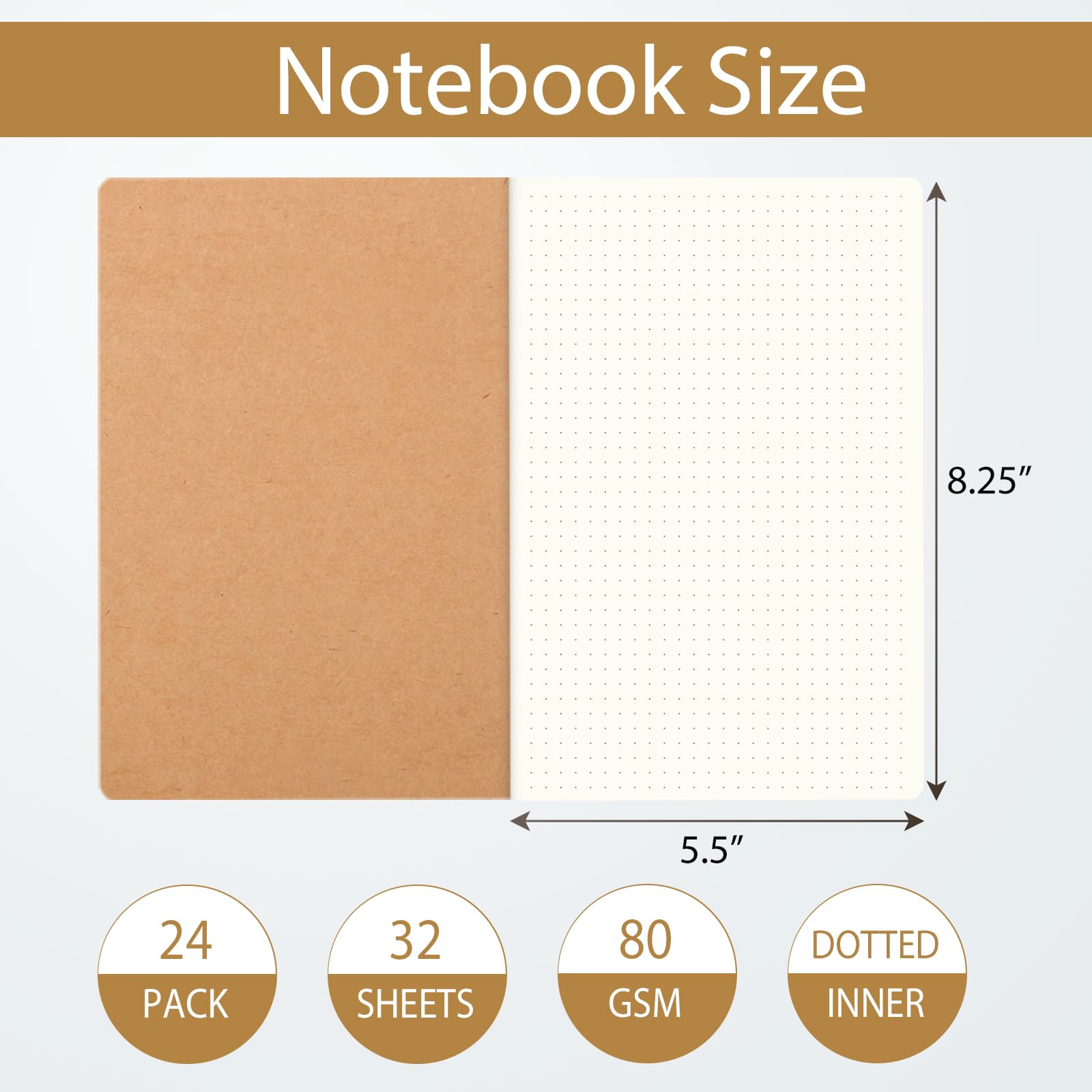zmybcpack 24 Stück 21,6 x 14 cm Punktraster Papier Notizbuch/A5 Größe Dot Journal Notizbuch, Punktraster Themen-Notizbücher drahtgebunden mit Krafteinband, 30 Blatt/60 Punktseiten