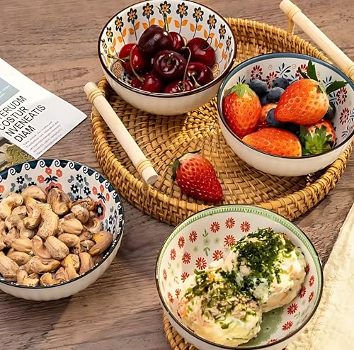 Image of Premium Ceramic Bowls Set of 6 for Kitchen & Dining | Microwave Safe Serving Bowls for Soup, Snacks, Salad, Ice Cream, Pasta & Cereal | Dishwasher Safe Multicolor Bowls