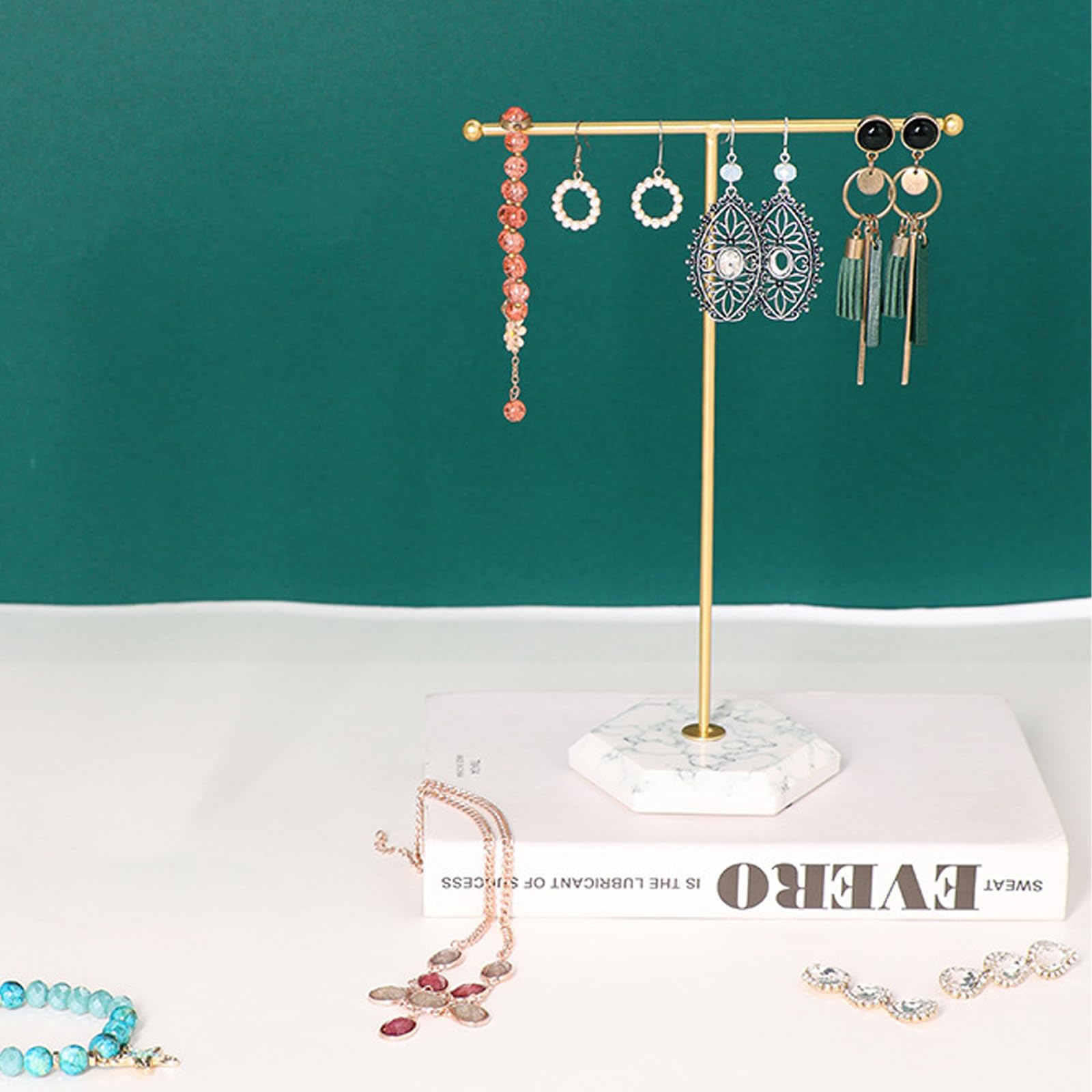 Porta Gioielli A Barra T In Metallo E Marmo - Supporto Per Collane, Orecchini E Bracciali - Organizer Ed Espositore - Foto 7