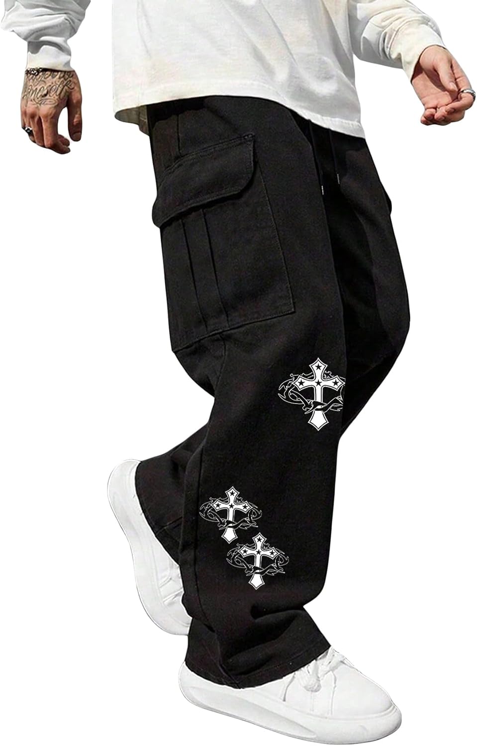 SOLY HUX Men's Y2k Gothic Straight Leg Baggy Cargo Pants with Pocket Hip Hop Outfit Streetwear