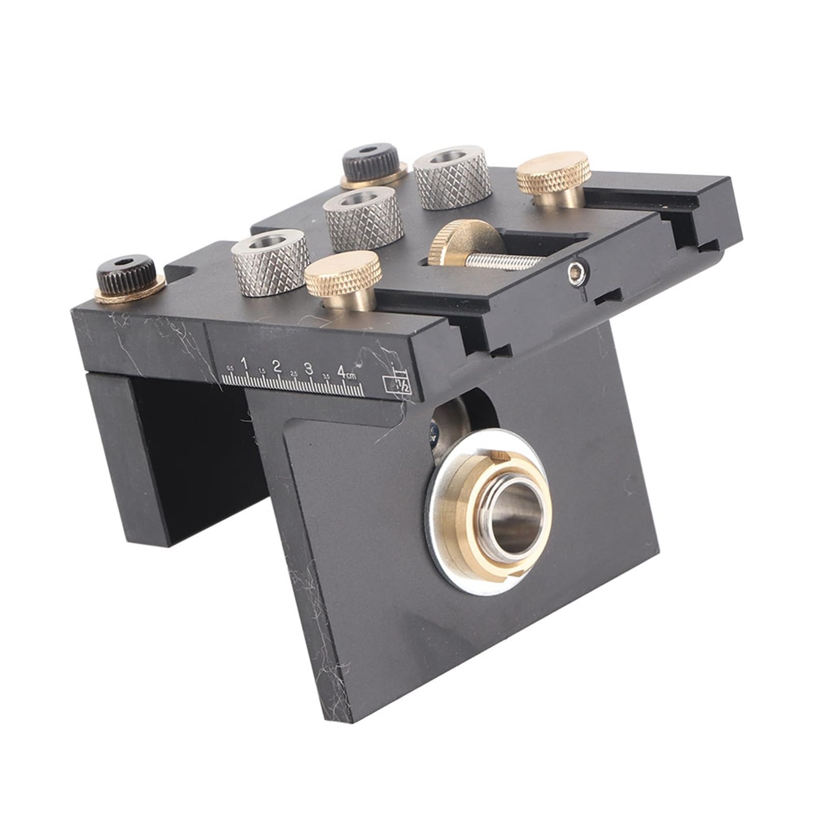 Set Guida Fori a Tasca 3-in-1, Kit Completo per Legno con Punte 6/8/10/15 mm, Alluminio Anodizzato 108x100x93 mm