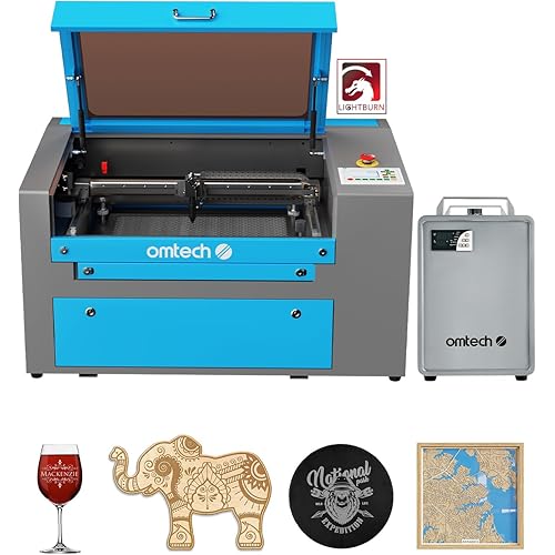 OMTech 90W CO2 Laser Engraver with LightBurn & Water Chiller, 20"x28" Laser Engraving Cutting Machine with 4 Way Pass Through Air Assist Caster Wheel, Commercial Laser Cutter for Wood Glass Acrylic