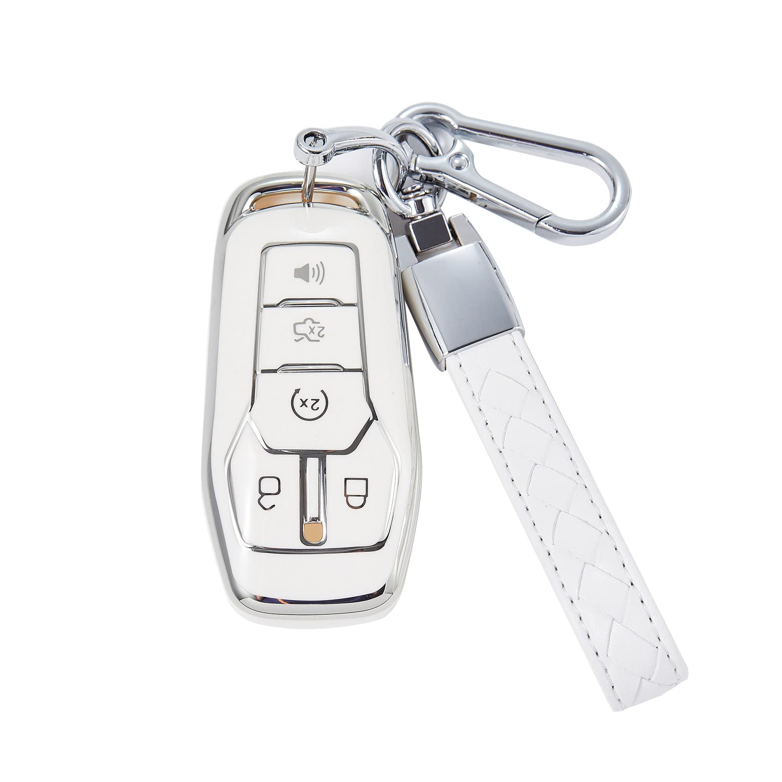 for F0rd Key Fob Cover with Keychain, Soft TPU Key Case Protection Fit for F150 Explorer Mustang Edge Lincoln MKZ MKX MKC (White)