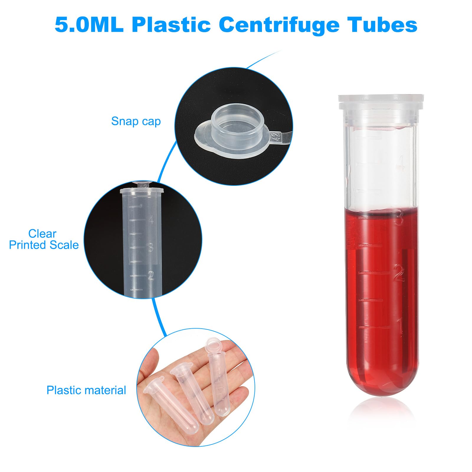 PATIKIL 5ML Tubos De Plástico Para Centrífuga, 900 Pcs Tubos De Centrífuga De Fondo Redondo Con Tapa De Presión Y Marcas Graduadas Para Almacenamiento De Muestras, Transparentes