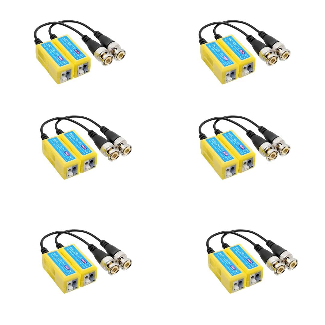 Video Balun, 8MP, 4K, Passive HD, BNC, RJ45, Cat5/Cat6, CCTV, DVR, Security Camera System (Pack 6)