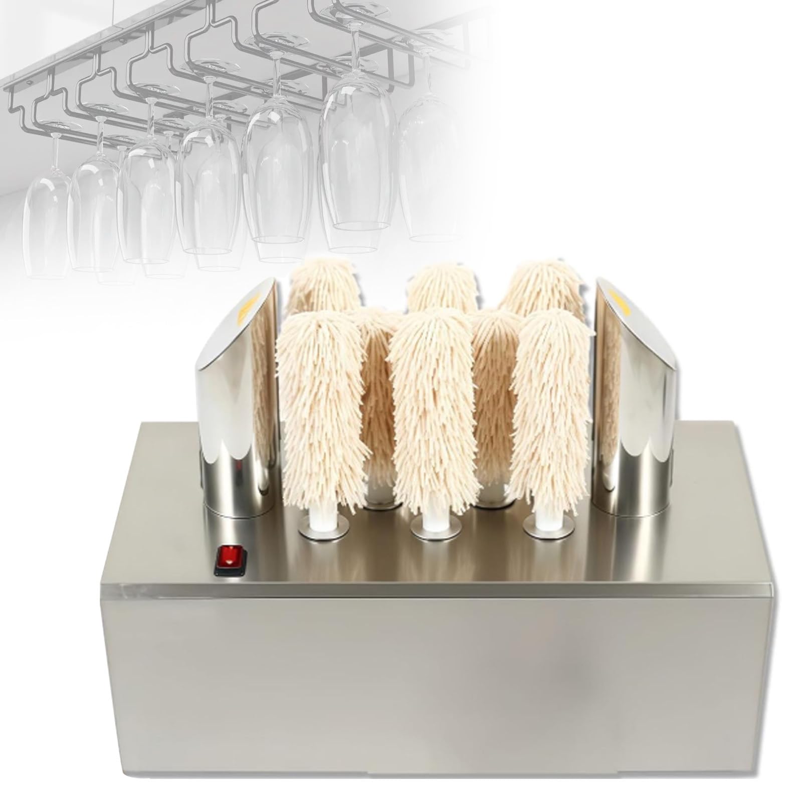 Ofyphth Electric Wine Glass Polisher, Glass Polishing Machine Stainless Steel Glassware Polisher, 330/550/660 Cups/H, for Beer Mugs, Red Wine Glasses, Champagne Flutes. 8Head