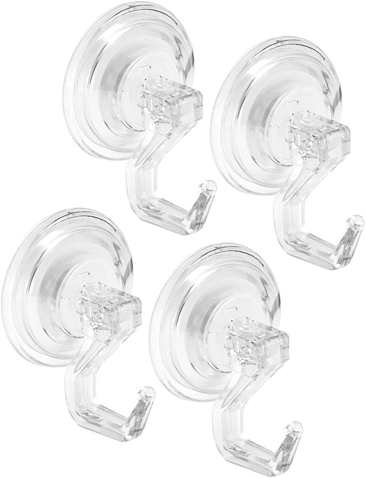 InterDesign Power Lock Ganchos con Ventosa de Plástico para Ducha de Baño, Juego de 4, Transparente