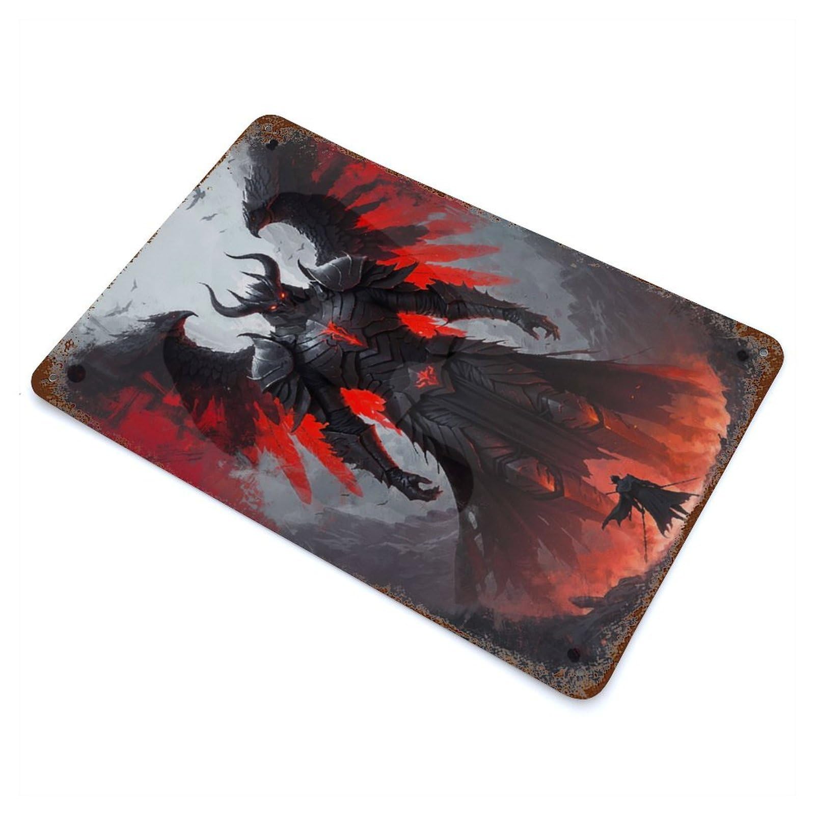 Demonscape Duel Rust Effect Tin Sign 11.8"x7.9", Ideal for Garage, Bar And Workshop Decor