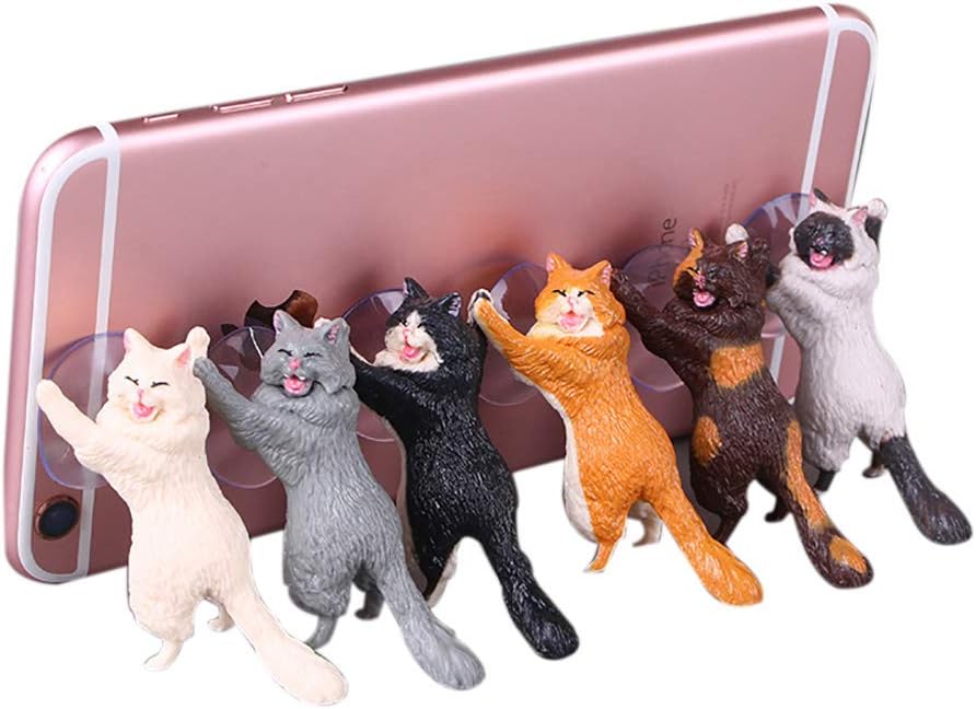 Amamcy 6Pcs Novelty Cute Cat Phone Sucker Holder Desktop Stand for iPhone 6/7/8 Plus Smartphone