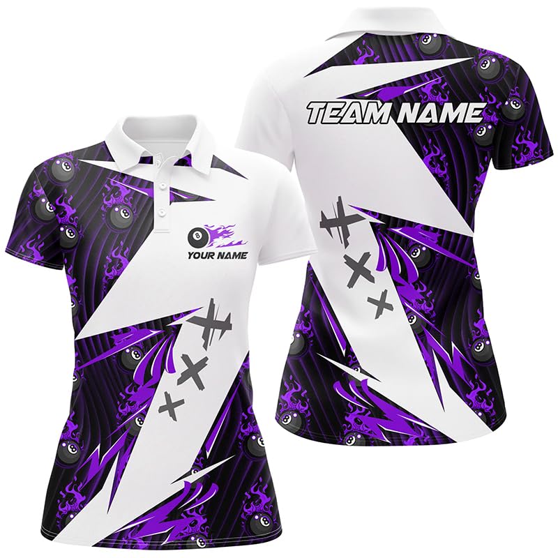 PIONAMZIOZ Billiard 8 Ball Flame Pattern Custom Pool Shirts for Men Women, Billiard Tournament Team Jerseys TDM2350 (US, Alpha, Small, 5X-Large, Regular, Regular, Purple)