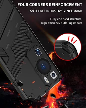 SEAHAI Case for Huawei P60 Pro, Ultra-thin Protective Silicone TPU Shockproof Hybrid Hard PC Back Phone Cover, with Foldable Hidden Form Bracket - Black