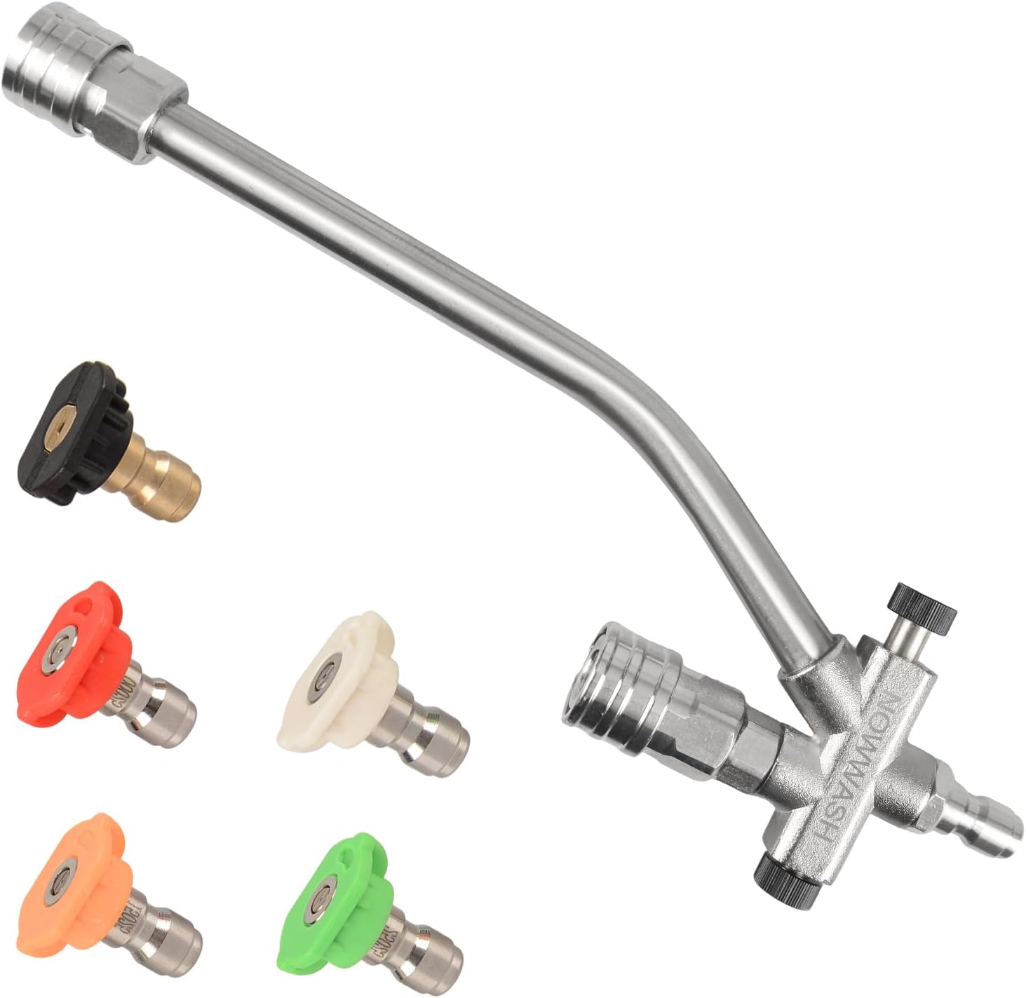 Foam Cannon Dual Connector for Pressure Washer, 1/4" Quick Connect Wand with 5 Nozzles(0°-65°), Switch Between Foam & Water Instantly, Stainless Steel for Car, Driveway, Roof Cleaning