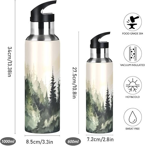 Miniatura 2 de Watercolor Forest - Botellas de agua aisladas con tapa con popote, sin BPA, 22 onzas, a prueba de fugas, botella de agua deportiva de acero