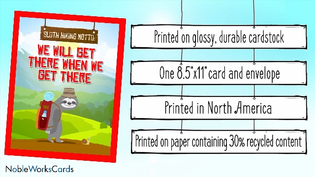 Oversize Belated Birthday Card - Funny Sloth Hiking Design | 8.5x11 Inch Jumbo Card | Made In USA