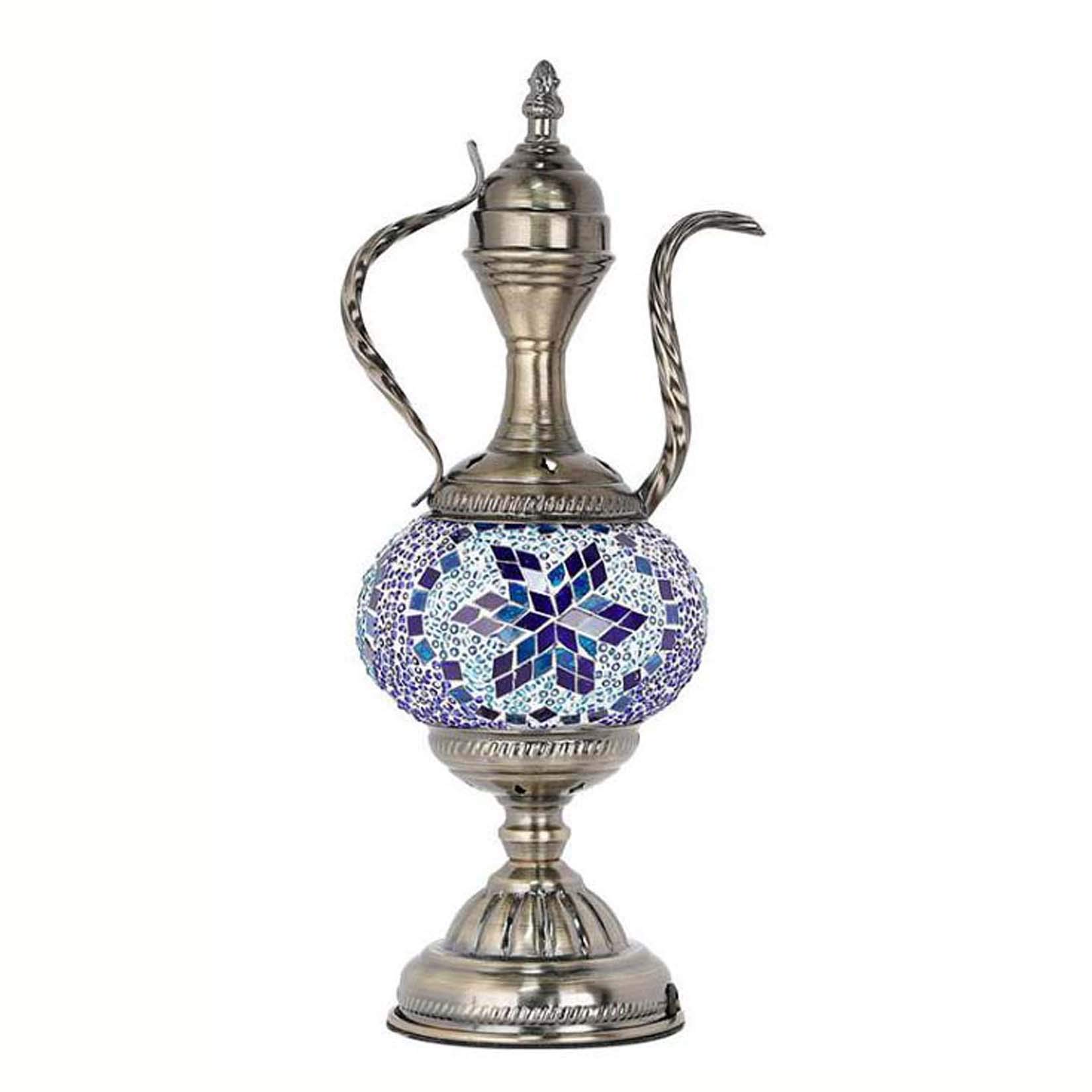 Yjmgrowing Turkish Moroccan Bohemia Teapot Table Lamp Tiffany Style Handmade Mosaic Glass Desk Lights for Bedroom Living Room Cafe Decorative Night Light, 110-240V,D