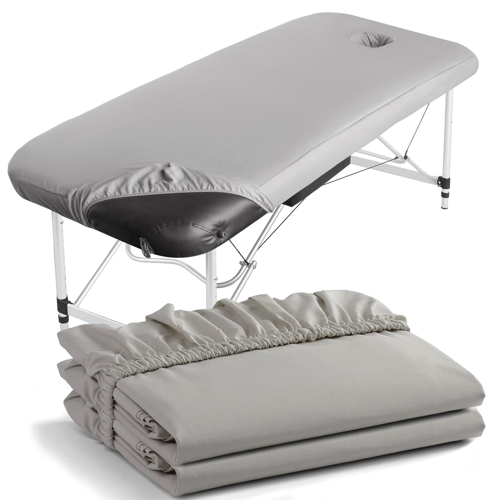 Eqivei 2 Stück Bezug für Massageliege mit Loch, Massageliege Bezug Waschbar, Spannbezug für Massageliege, Atmungsaktive 70 x 190 x12cm,Grau