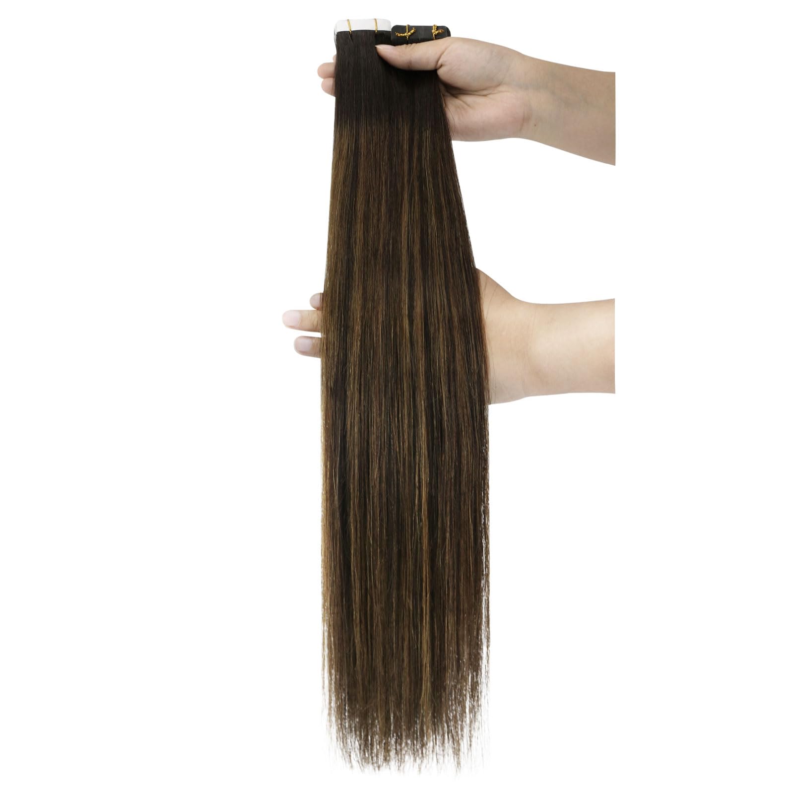 Ugeat Przedłużanie Włosów Taśma, Włosy Ludzkie, Balayage Ciemny Brąz, 35 cm 20 sztuk 40g, Przedłużanie Włosów Tape in, Odcieniem Średniego Brązu, Remy Naturalne Proste