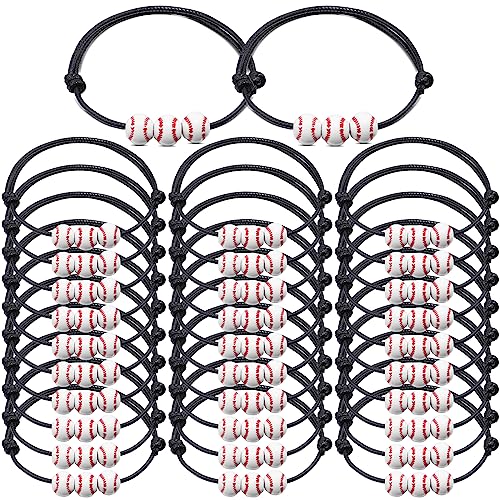 CHRIMISS 40Pcs Baseball Party Favors Sport Theme Charm Bracelets with Baseball Beads Bracelet Sport Party Favors Adjustable Inspirational Bracelets