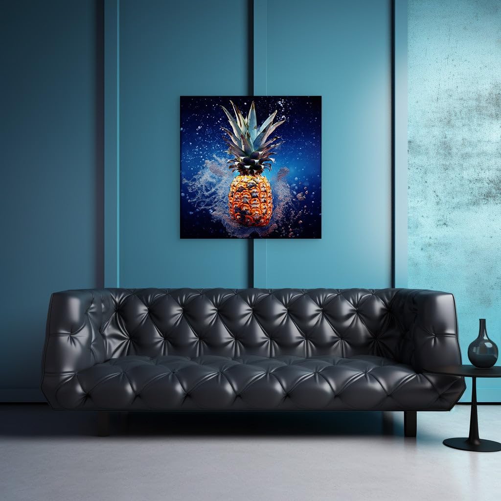 Canvas for Living room. Submerged Sweetness: A Pineapple's Underwater Dance with Bubbles and Blues, 27 x 18 inch Canvas Wall Art - Wall Art Digital Painting - Modern Home Decor