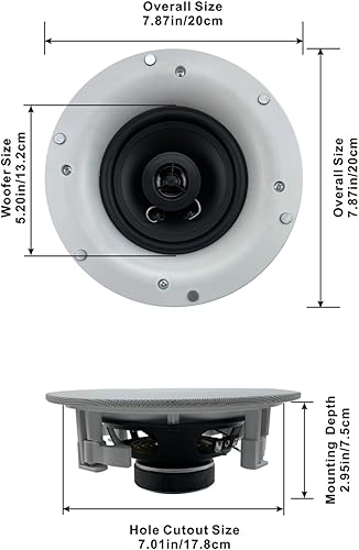 Miniatura 4 de Vaiyer Juego de 4 altavoces sin marco de 5.25 pulgadas, 8 ohmios y 200 vatios, montaje empotrado en la pared en el techo de 2 vías de graves medios,