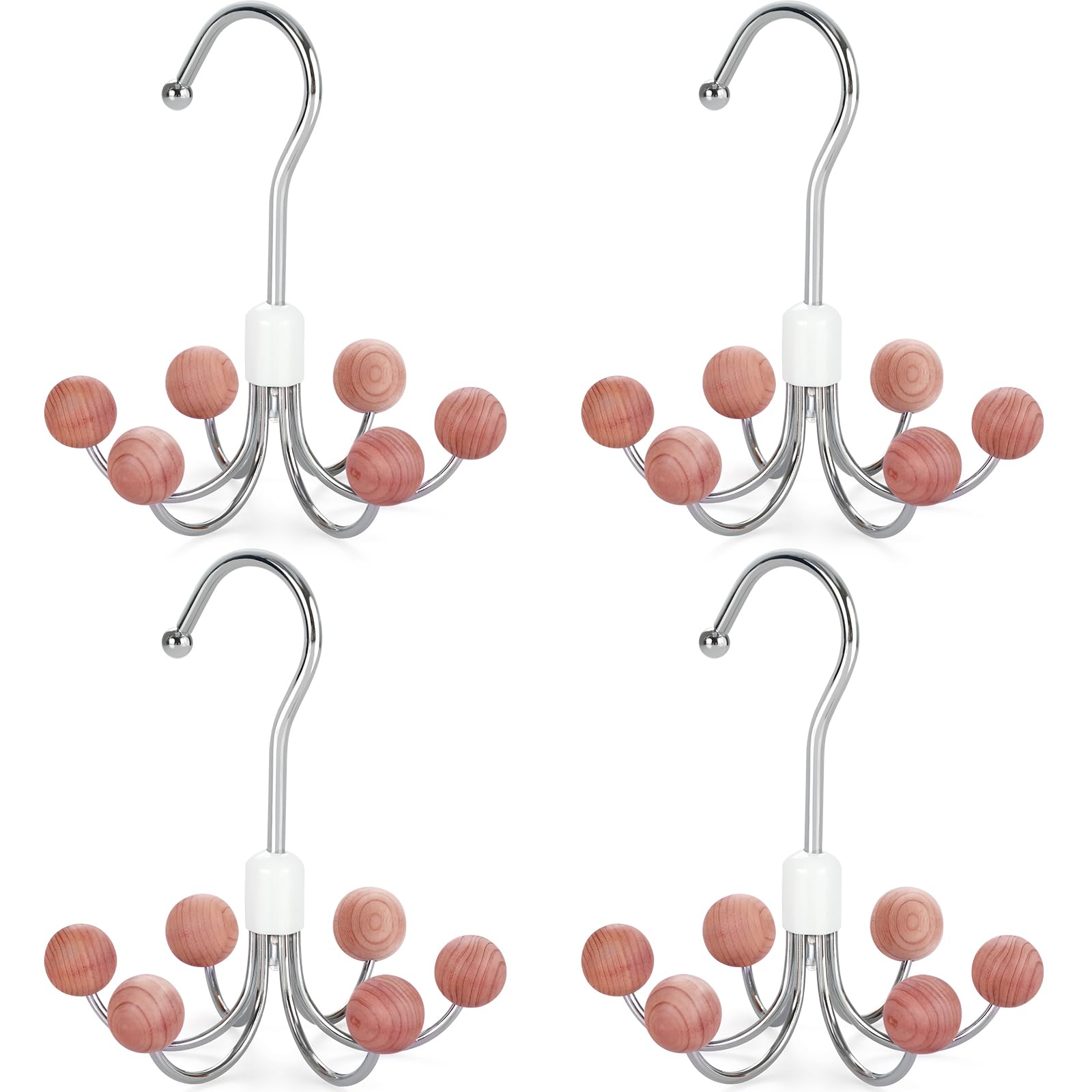 TOPIA HANGER Hoodie-Kleiderbügel, 4er-Pack mit 6 Zedernkugeln, 360° drehbarer Handtaschenaufhänger, Schal-Kleiderbügel, Schrankhaken, Handtaschen-Organizer, BH-Bügel, Zubehör-Organizer für Schal,