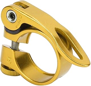 Bike Seatpost Clamp, Aluminum Bike Seat Clamp, Alloy Quick Release Seat Clamp for Road and Mountain Bicycle for XT-C68 31.8mm (Gold)