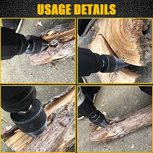 VARWANEO Firewood Log Splitter Drill Bit, 4pcs Removable Heavy Duty Drill Screw Cone Driver, Wood Splitter Screw Cone kindling Cracker for Hand Drill Stick (hex+Square+Round 32mm) - Thumbnail 7