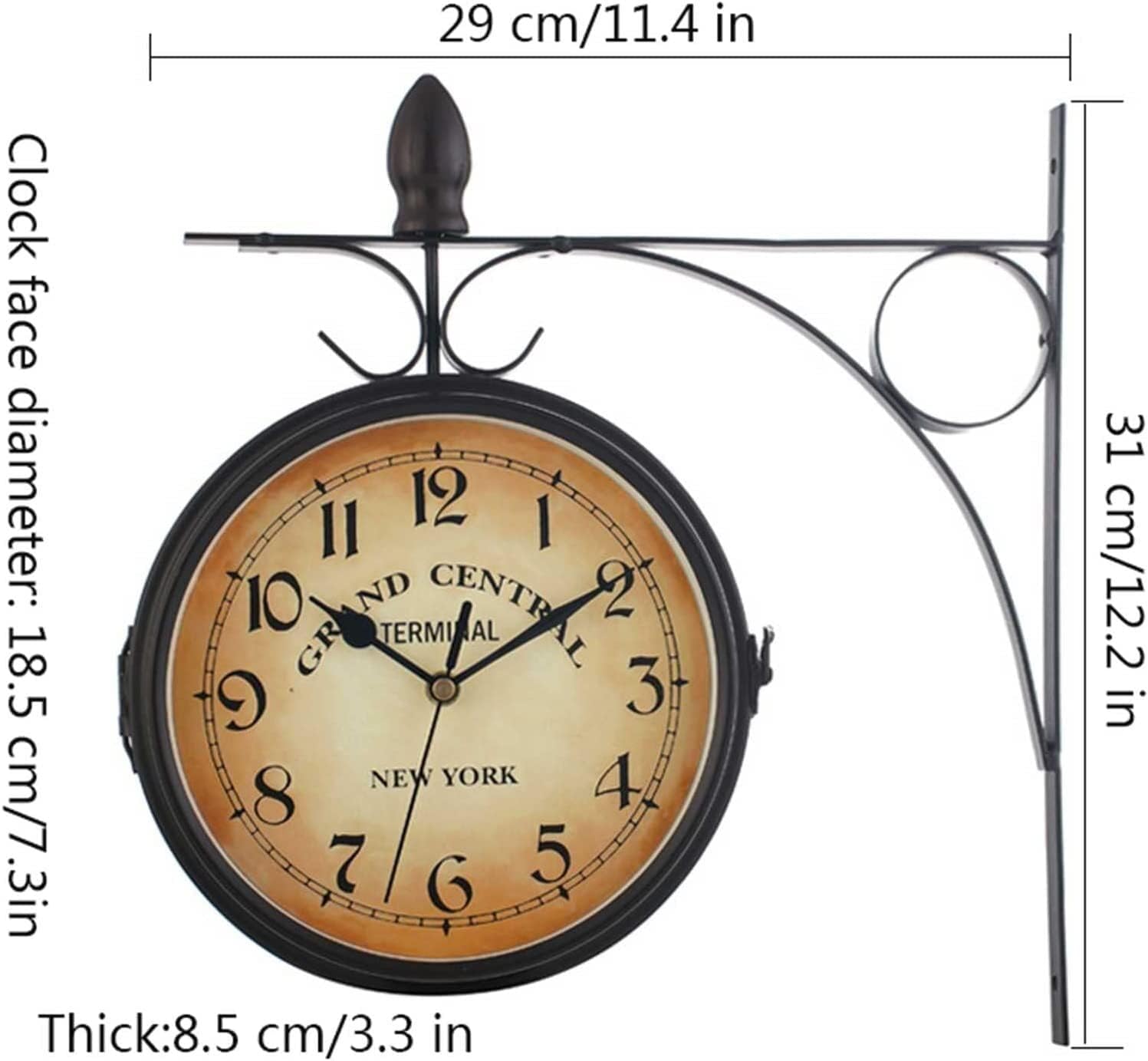 Clock Hanging Double Sided Clock, Retro Clock, Classic Wrought Iron Two Faces Wall Hanging Clock for Indoor Living Room Bedroom or Outdoor Patio Garden Decor