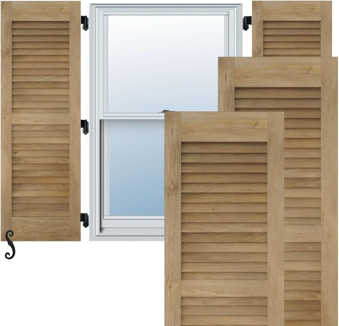15"W x 48"H Americraft Two Equal Louver Exterior Real Wood Shutters (Per Pair), Unfinished