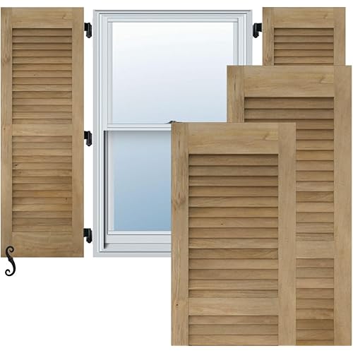 15"W x 51"H Americraft Two Equal Louver Exterior Real Wood Shutters (Per Pair), Unfinished