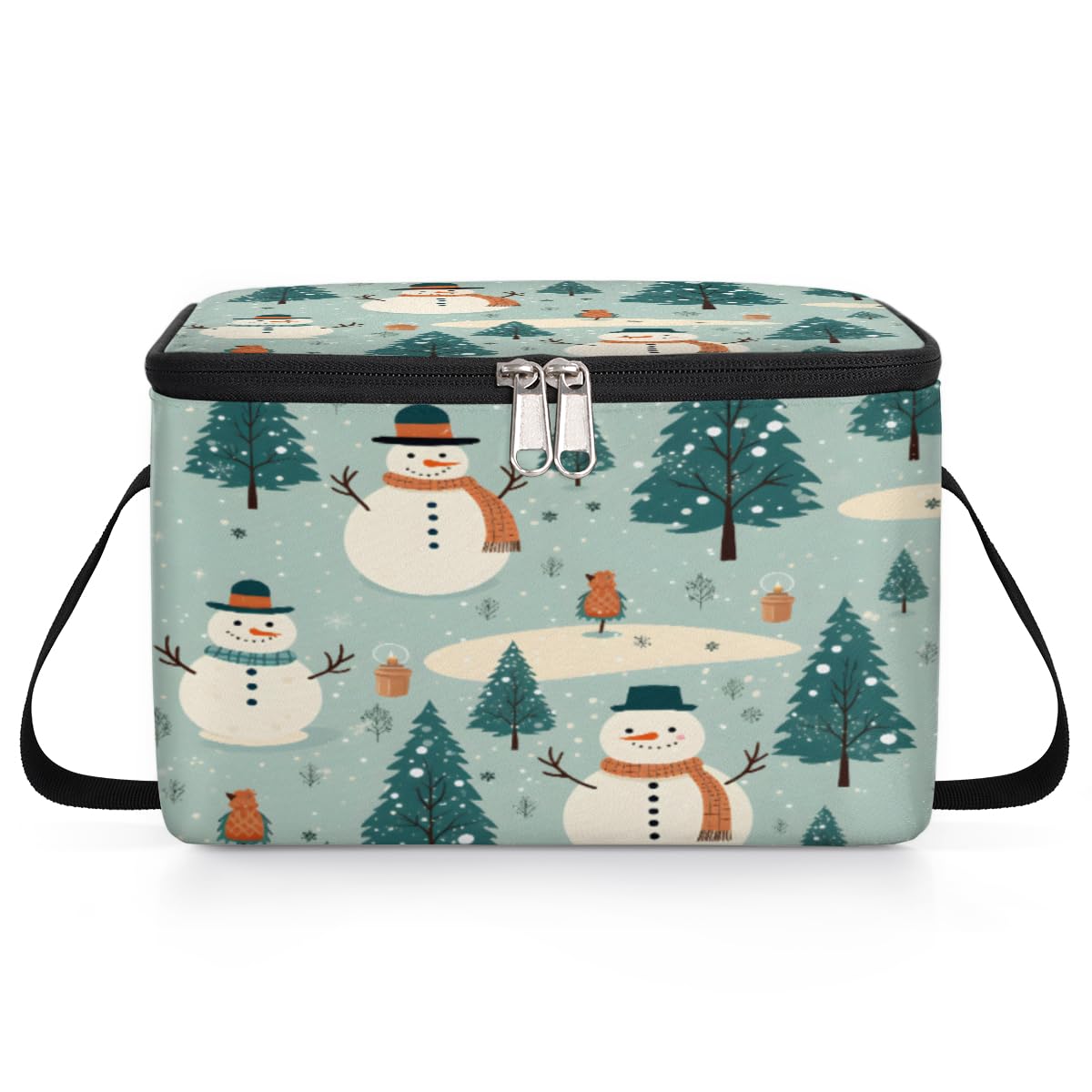 GzLeyigou Snowman Christmas Pine Lunch Bags for Women Men 9 Cans, Hot & Cold Food Delivery Bag Insulated Grocery Bag Insulated Lunch Box Cooler Bag for Office Work Picnic Beach