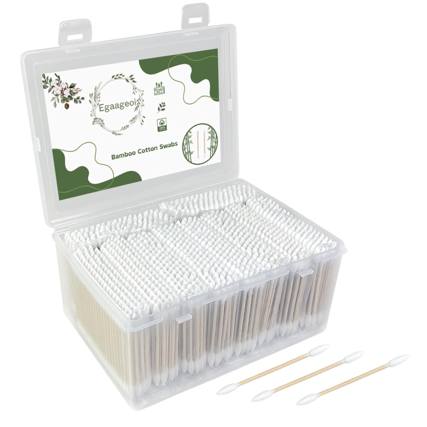 Egaageoi 1000 Count Pointed Cotton Swabs - Double Precision Tips with Bamboo Stick for Beauty and Personal Care