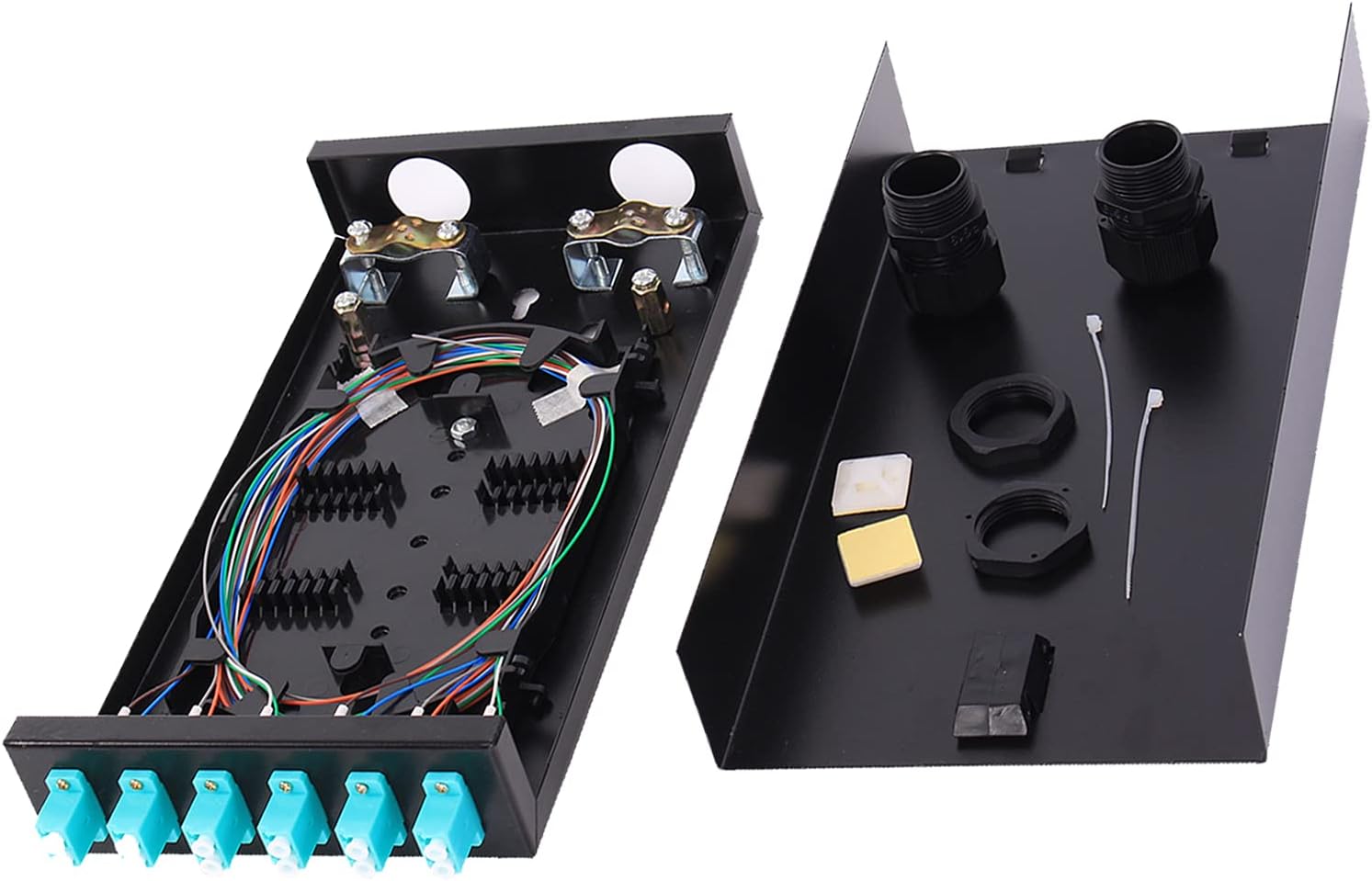 VFLTOOL 6Port Multimode Fiber Enclosure with Spool - LC/LC OM3 Kit (Includes 1 Meter 12 Strand Pigtail and 6 Port Duplex LGX Panel)