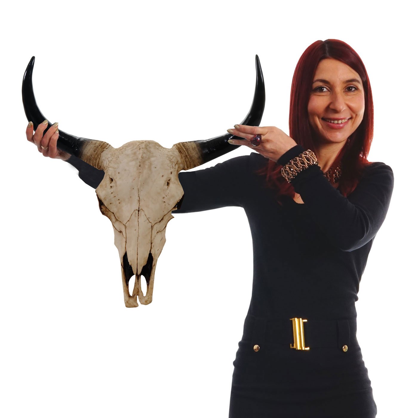 Mendler Deko Schädel 45cm Polyresin Stier Bulle Longhorn Kopf Trophäe In-/Outdoor naturfarben