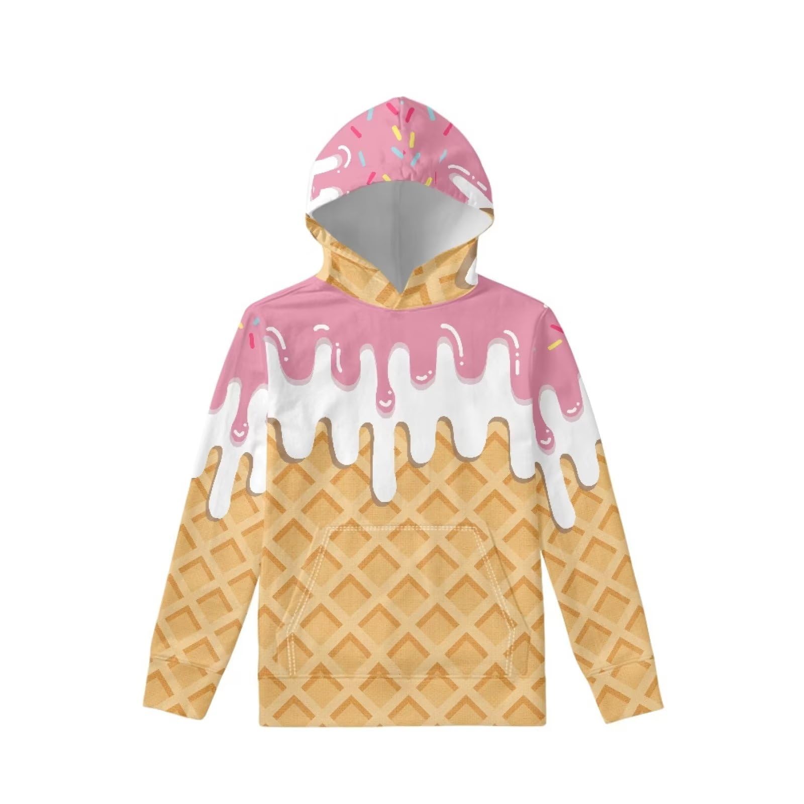 Coloranimal Kid's Ice Cream Hoodies for Teen Girls Boys Colorful Food Print Pullover Shirts Athletic Hoodie & Sweatshirts with Pocket Spring Active Tops for 14-16 Year Old