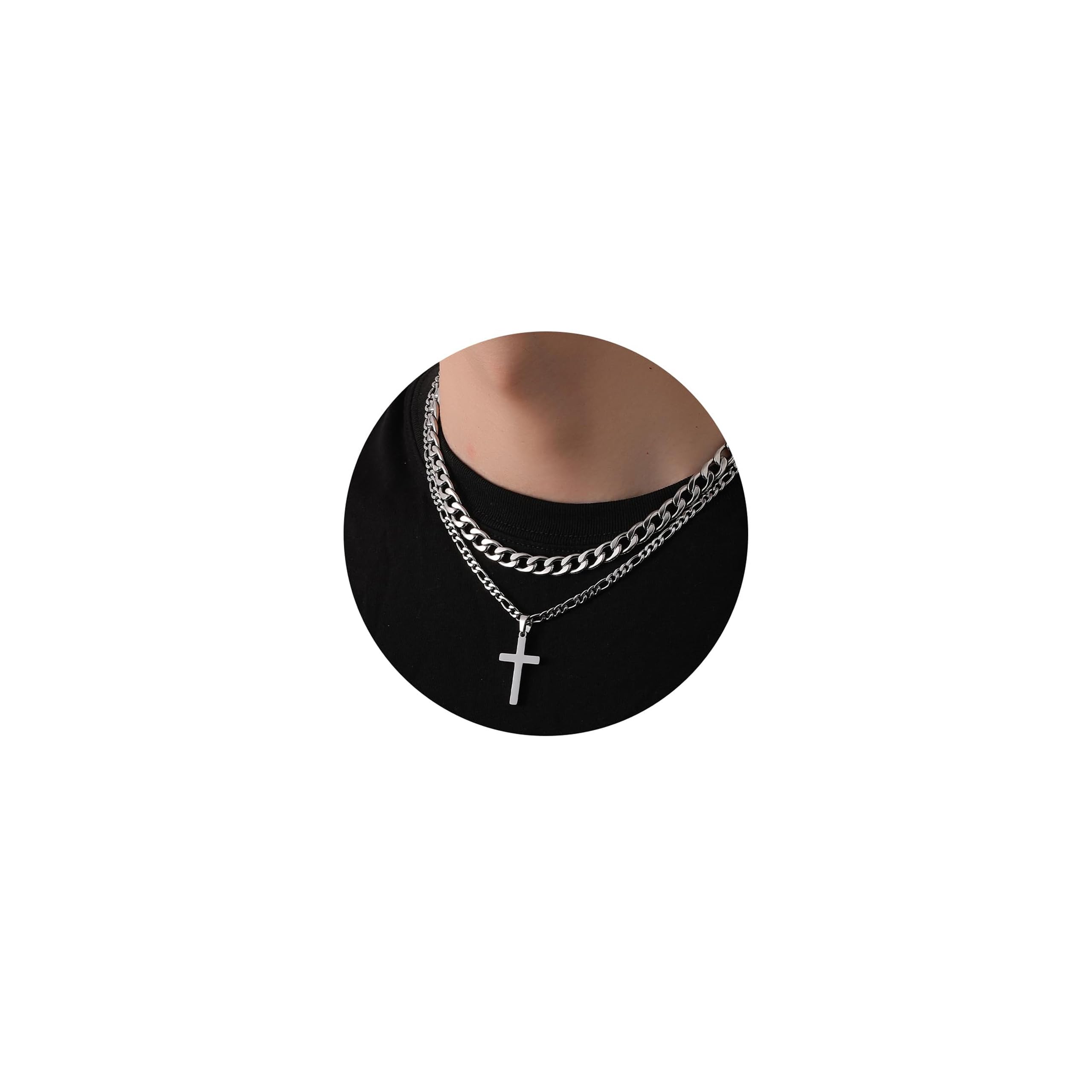 Rajputana Collar De Cruz para Hombre Cadena De Acero Inoxidable 316L para Hombre Collar Figaro Cubano En Capas Regalos De Joyería Cristiana 16/18/20/22 Pulgadas