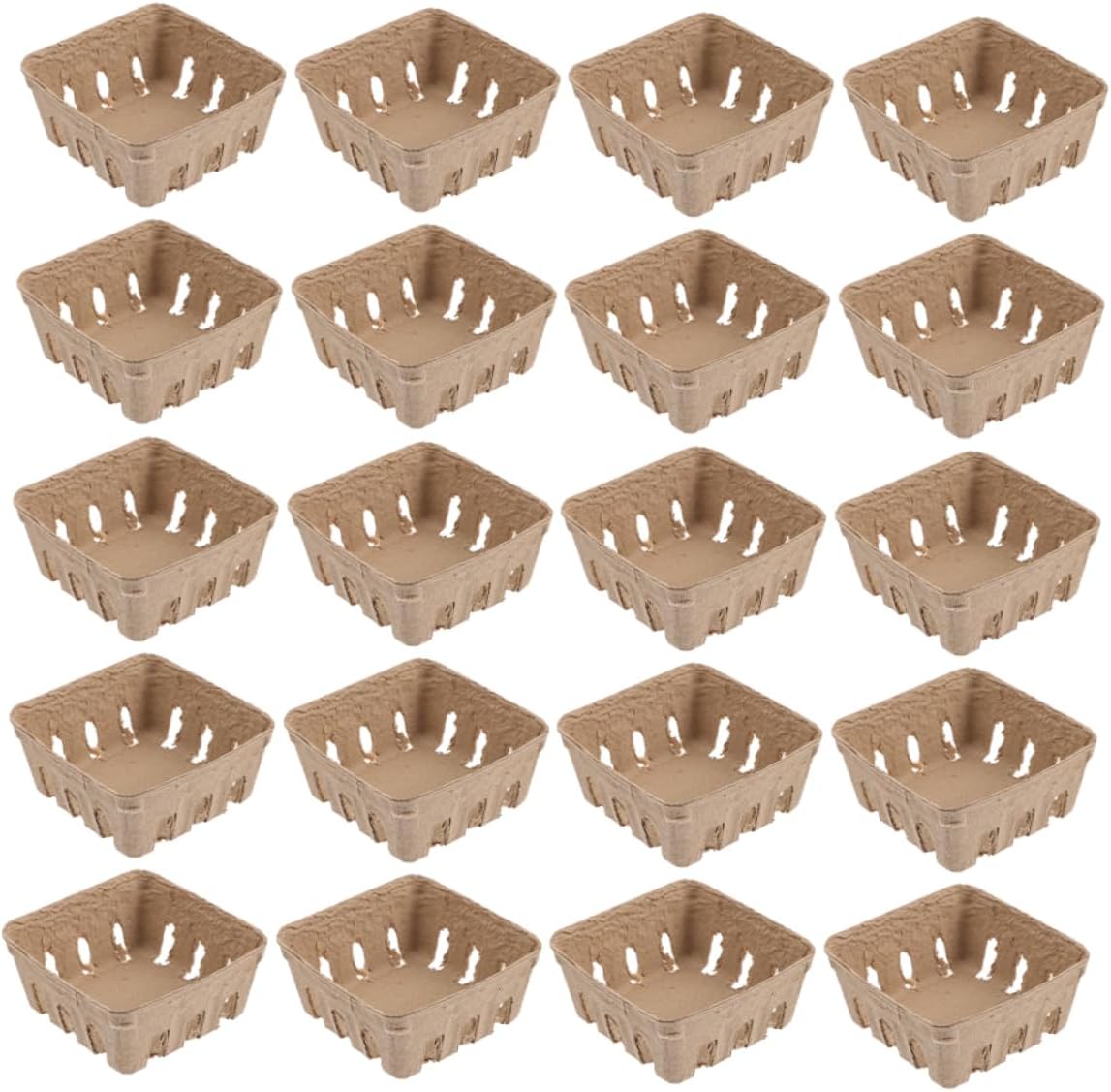 Cabilock 60Pcs Biodegradable Paper Pulp Fruit Trays Multi Functional Berry Basket for Household Strawberry Container Lightweight Vegetable Fruit Storage Box Packaging