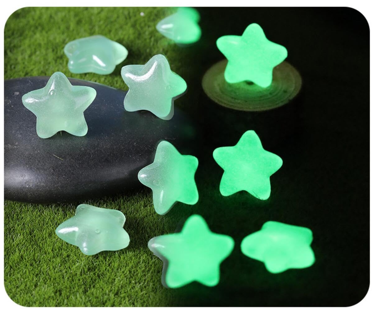 BeLongsYou Luminous Stones Star Shape Colorful Cobblestones, Glowing Pebbles Stones Glow in The Dark for Garden Walkways Decoration Aquarium,Green,200pcs