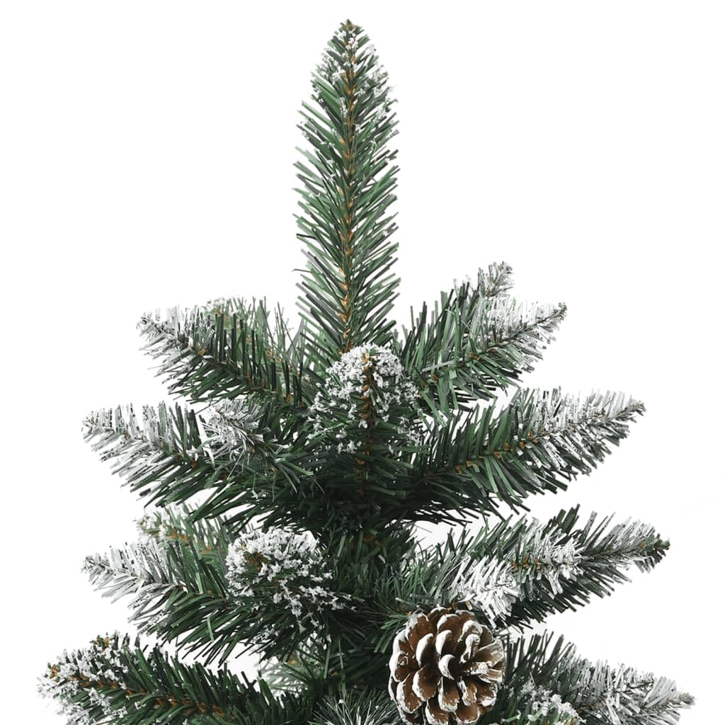 Albero di Natale artificiale da 240 cm, con supporto, in PVC verde, con pigne, design pieghevole per un facile montaggio, punte di abete cespugliate con neve e glitter, incluso