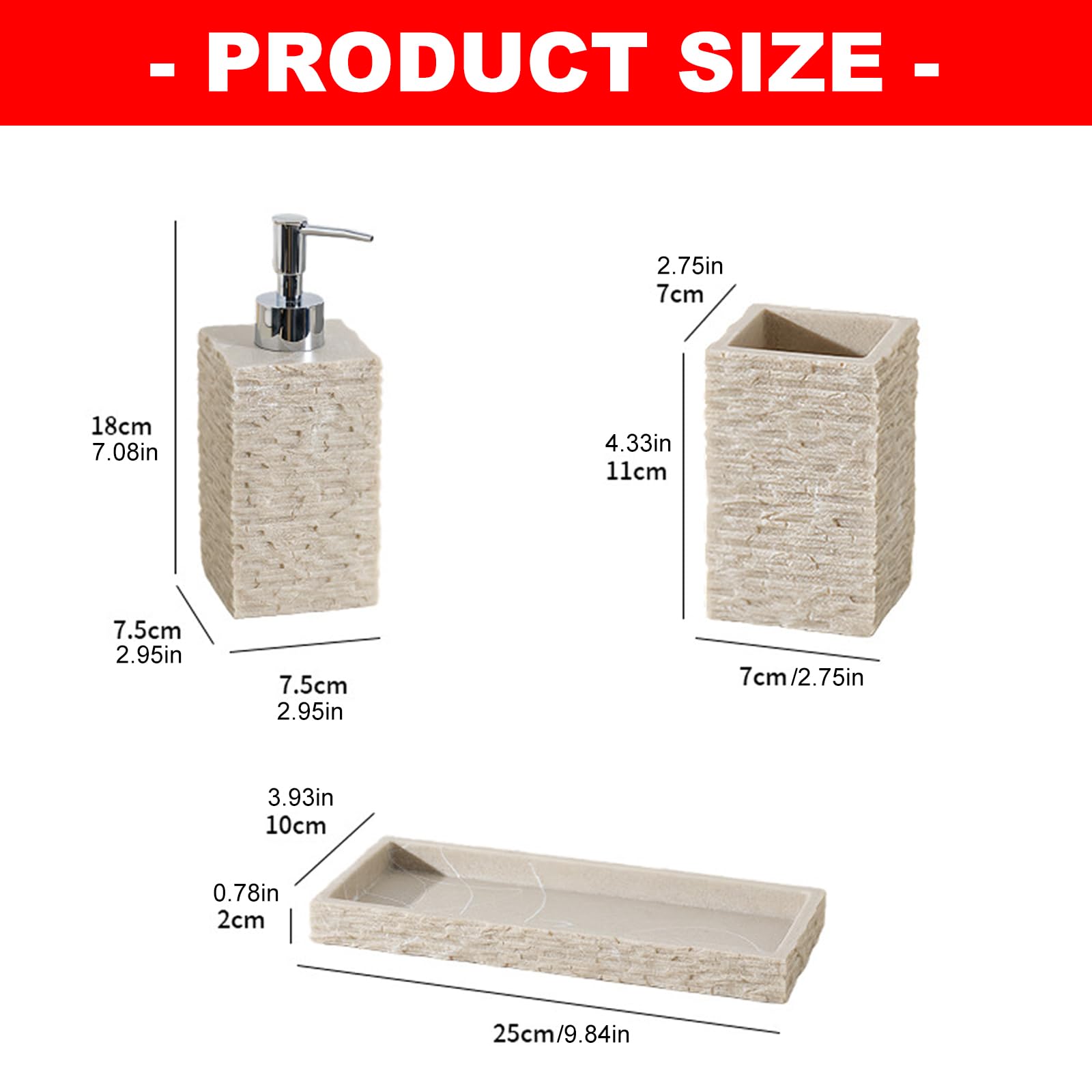 Juego de organizador de baño de resina con acabado de piedra, botella de jabón y bandeja organizadora, soporte para cepillo de dientes para uso doméstico, accesorios de baño