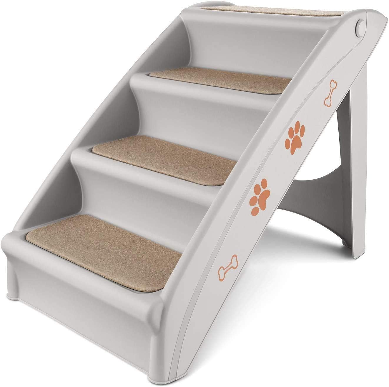 BrigBrim Pets ramp, Folding Plastic Ladders Step ramp for Small to Big Dogs and Cats (Grey)