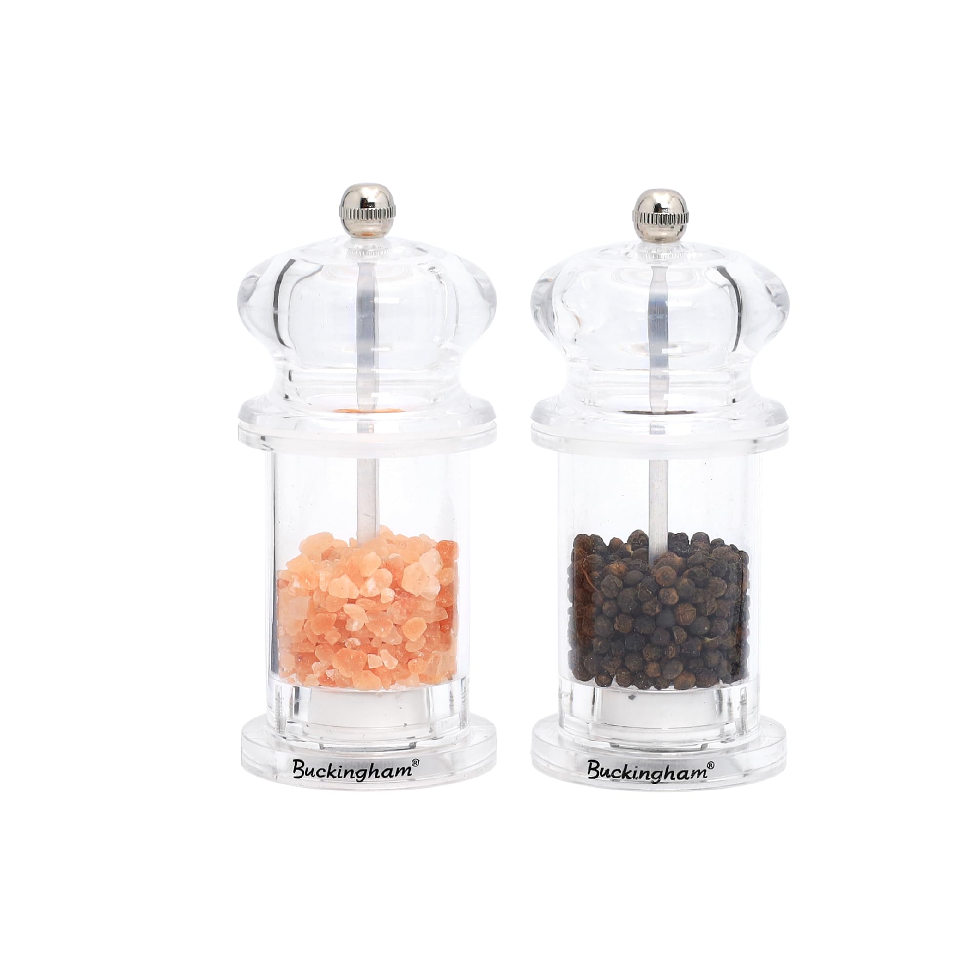 Buckingham Clear Acrylic Salt & Pepper Mill Set Ceramic Mechanism For Rock Salt HerbsSpices 13.5 Cm from B&Q