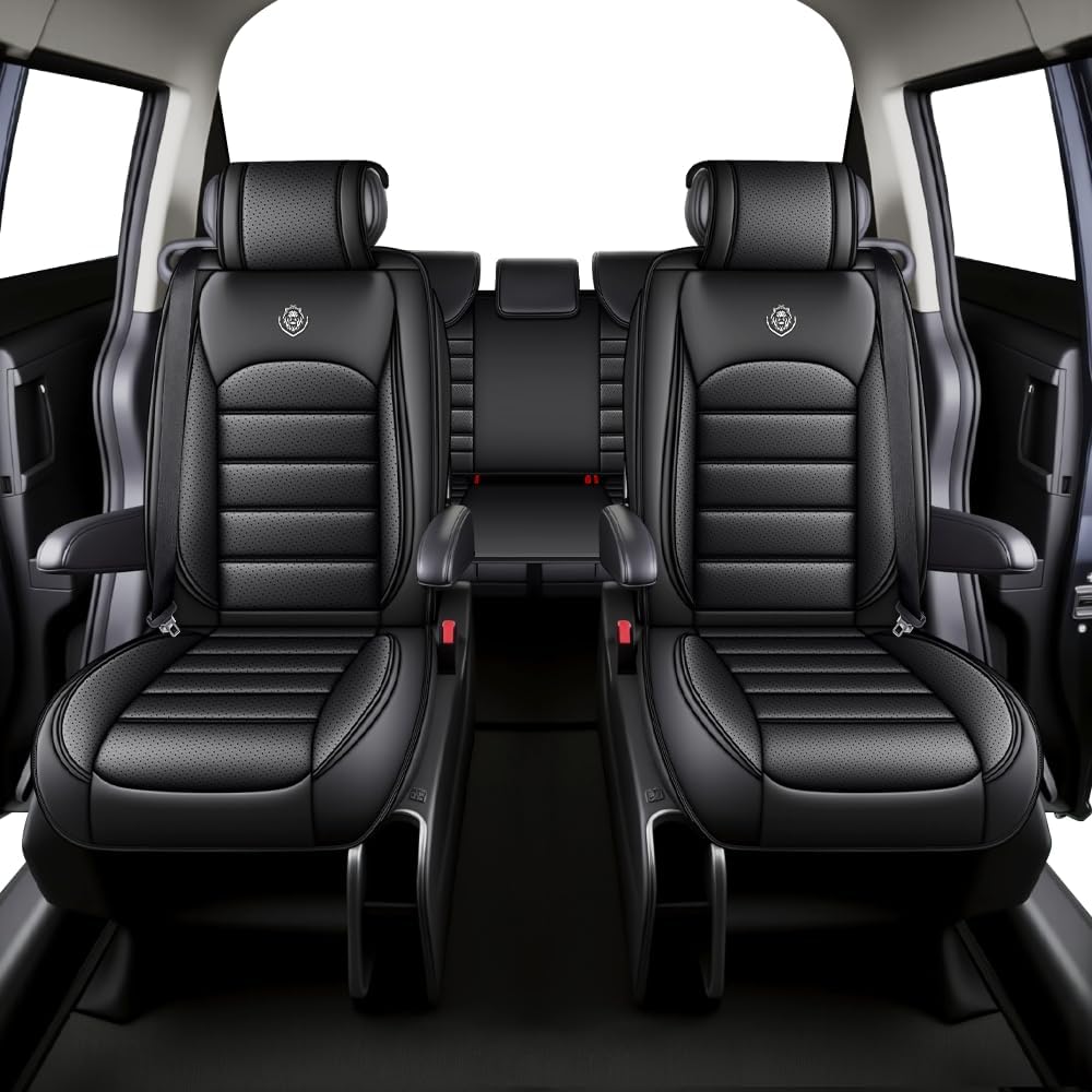 JOJ for Dodge Grand Caravan Custom Fit Nappa Leather Seat Covers Full Set for 7 Seats, Black Premium Leather Seat Protectors for Grand Caravan 1997-2020, Airbag Compatible & Easy Installation