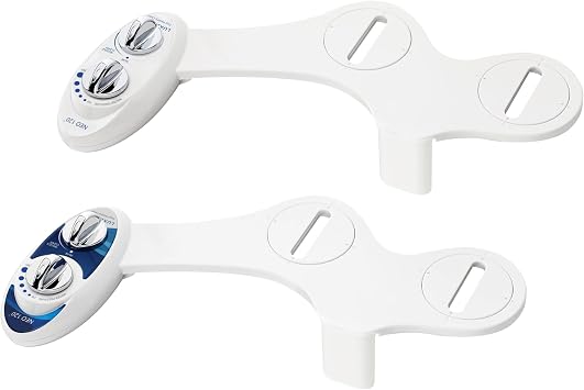 LUXE Bidet NEO 120 2-Pack Non-Electric Bidet Attachments, White & Blue | Non-Electric, Single Nozzle, Self-Cleaning, Adjustable Water Pressure, Rear Wash