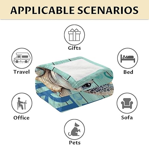Miniatura 6 de Manta de tortuga marina, suave, mullida y cálida, manta de 50 x 60 pulgadas para cama, sofá, azul, lindo regalo para adultos y niños