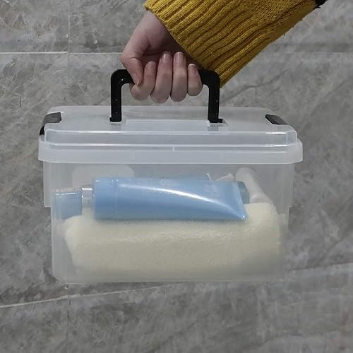Vista 20 de Caja de almacenamiento de plástico de 10 L, caja de cierre transparente con asa, juego de 4