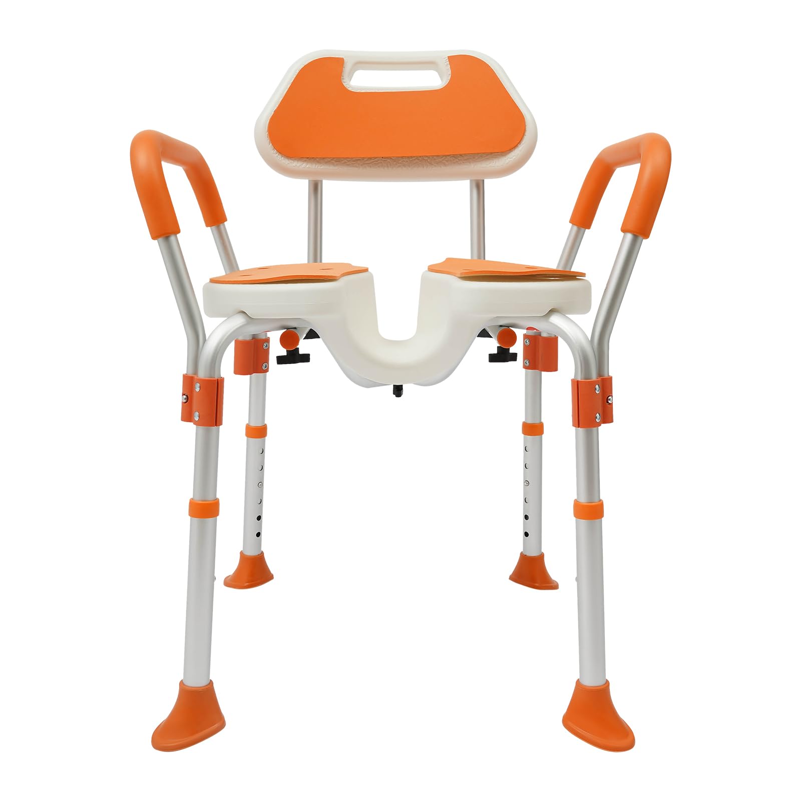 Silla de ducha con respaldo y reposabrazos, altura ajustable, antideslizante, silla de ducha para personas mayores de hasta 125 kg, con almohadillas antideslizantes para los pies